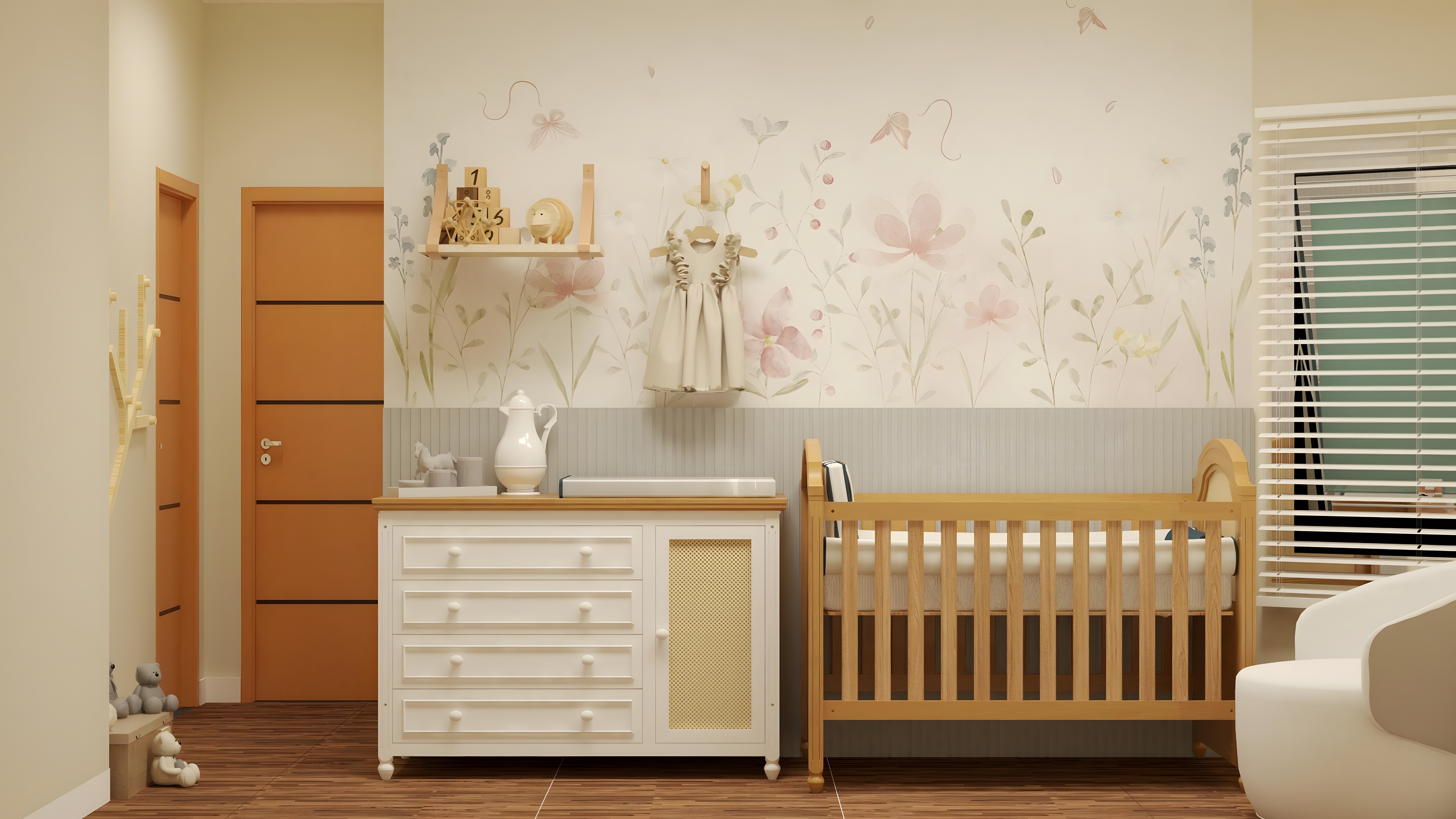 Variação do quarto de bebê com poltrona de amamentação